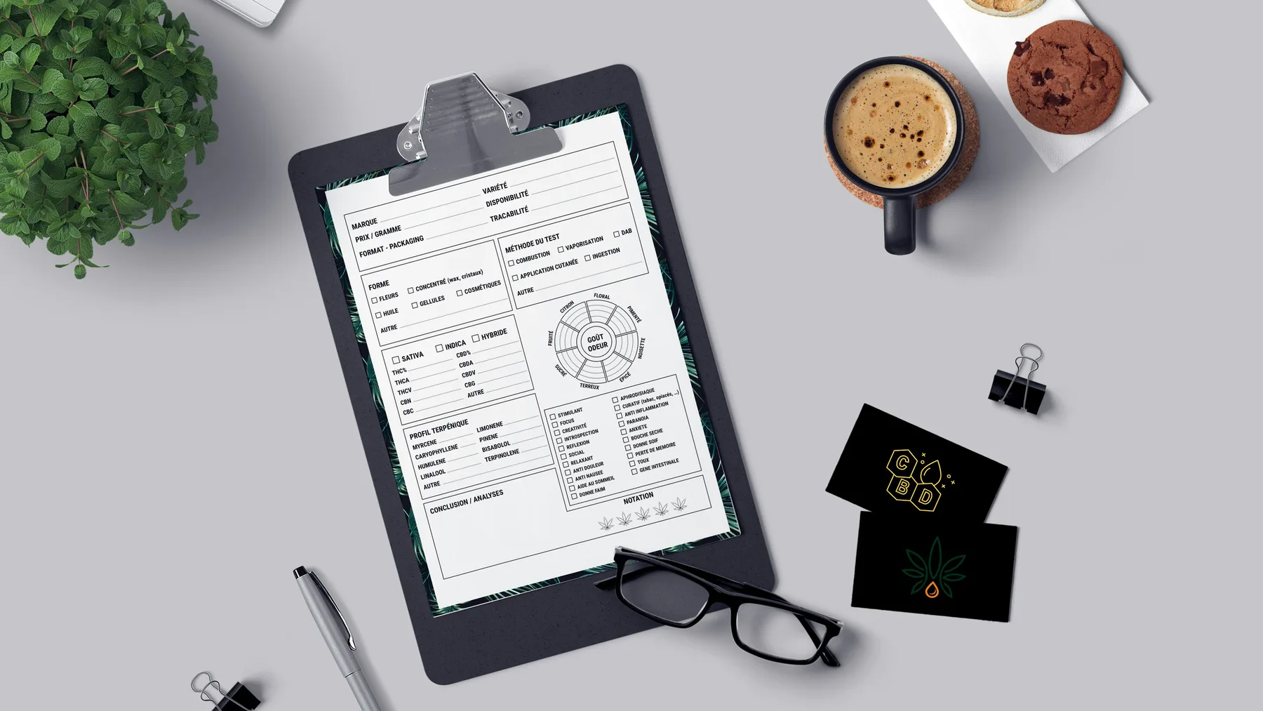 Checklist on a wooden clipboard beside a coffee cup on a clean desk surface